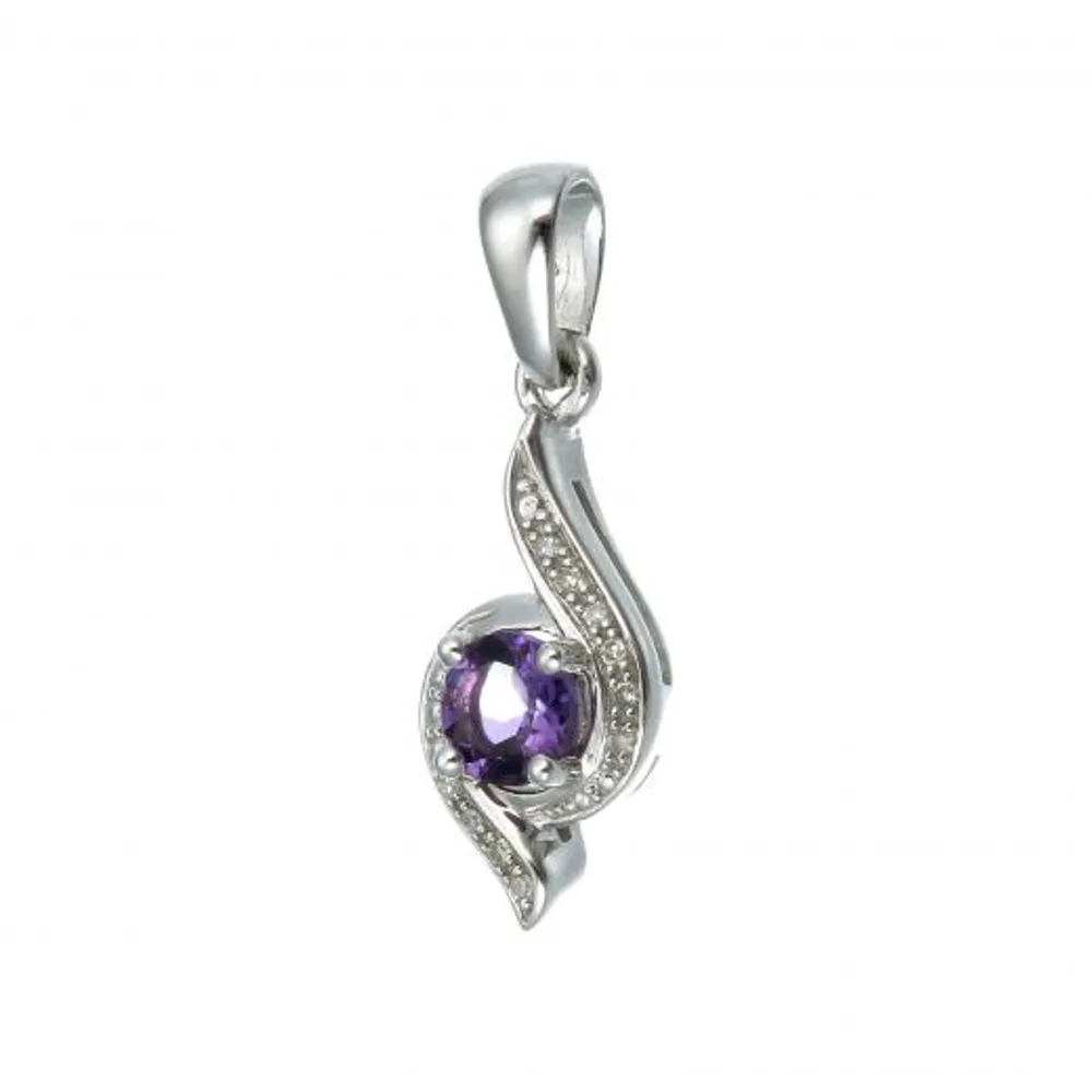 Sterling Silver Amethyst & Diamond Pendant