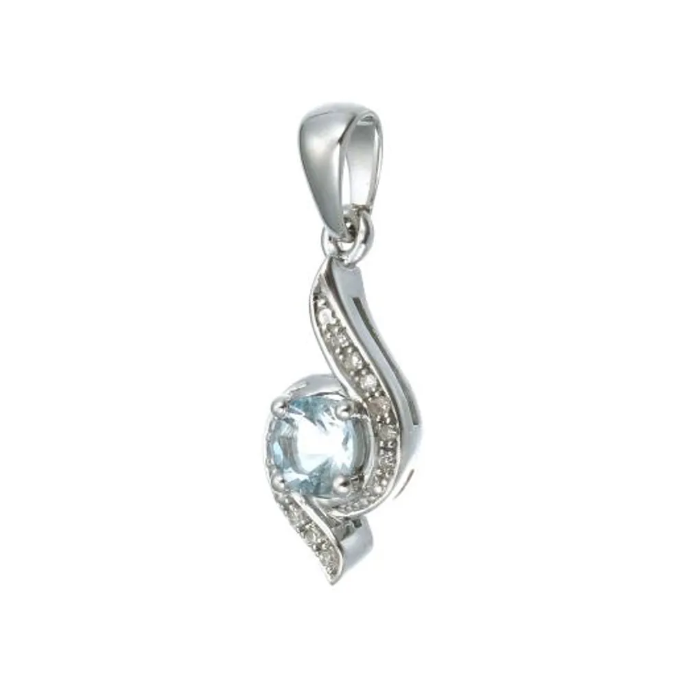 Sterling Silver Aquamarine & Diamond Pendant