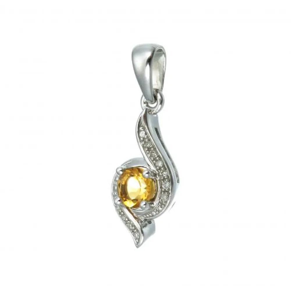 Sterling Silver Citrine & Diamond Pendant