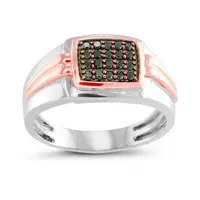 Sterling Silver & 10K Rose Gold Black Diamond Ring