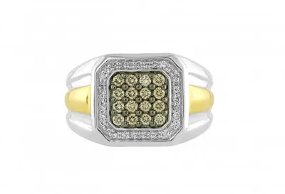 10K White & Yellow Gold Champagne & White Diamond Men's Ring