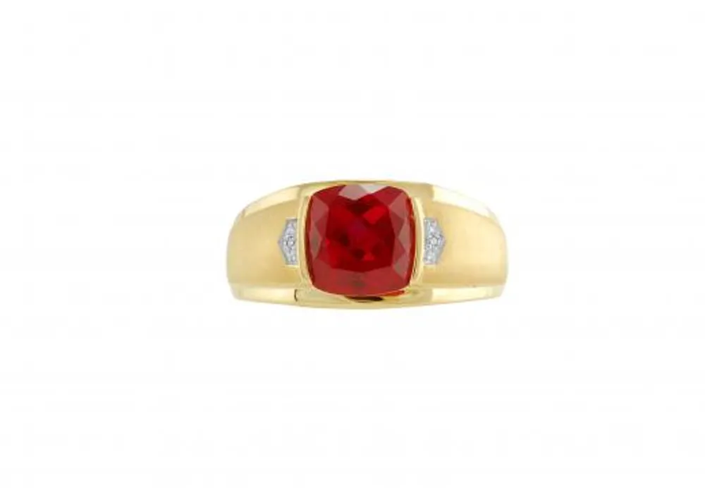 10K Yellow Gold Created Ruby & Diamond Men's Ring