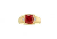 10K Yellow Gold Created Ruby & Diamond Men's Ring