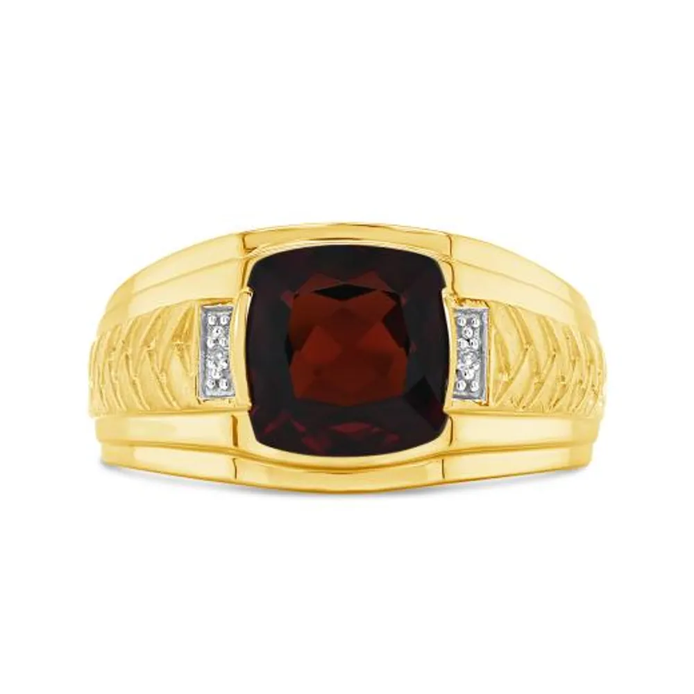 10K Yellow Gold Garnet & Diamond Men's Ring