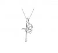 Sterling Silver Cubic Zirconia Cross & Heart 19" Pendant