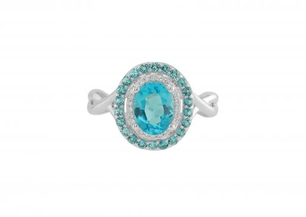 Blue & White Topaz Oval Ring