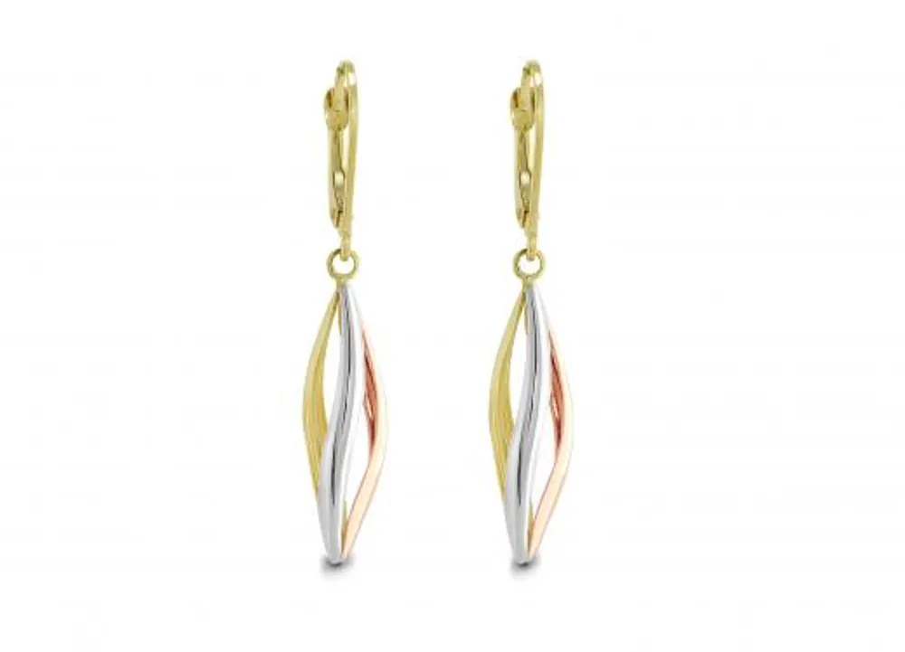 Tri-Colour Gold Drop Earrings