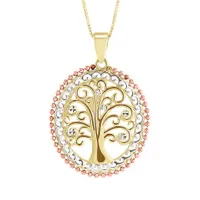 Tri-Colour Gold Oval Tree Pendant