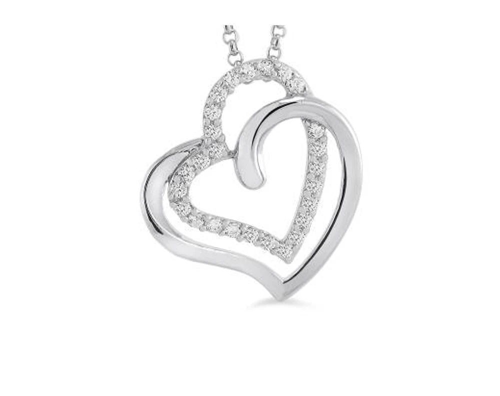 Sterling Silver Cubic Zirconia Double Heart Pendant