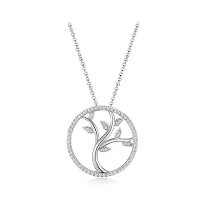Sterling Silver Cubic Zirconia 19" Tree Of Life Pendant