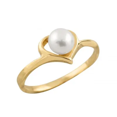 10K Yellow Gold Freshwater Pearl Heart Ring