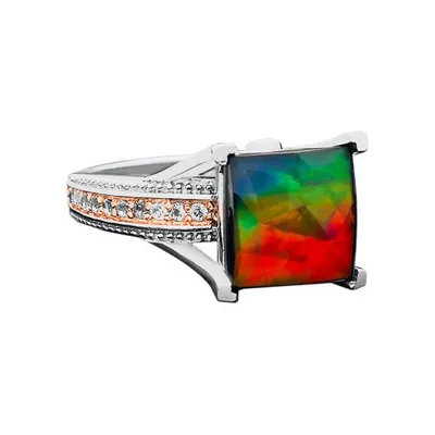 KORITE RAYE Sterling Silver Ammolite & White Topaz Ring