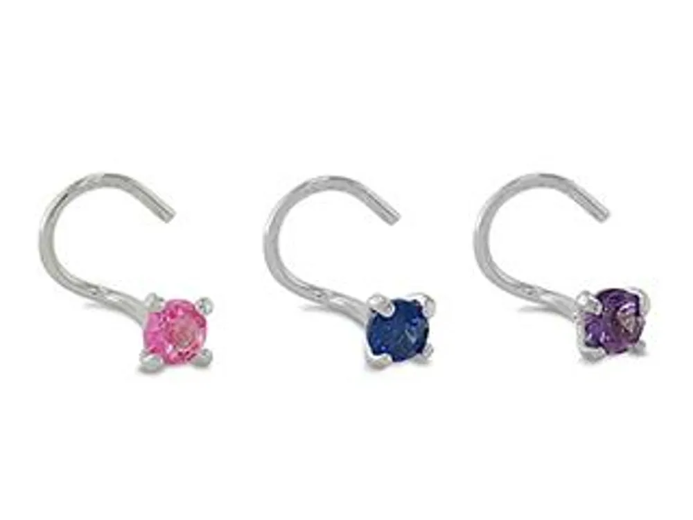 14K White Gold Three Pieces Created Sapphire Nose Stud Set