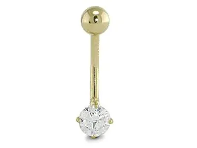 14K Yellow Gold 5mm Cubic Zirconia Belly Ring
