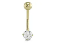 14K Yellow Gold 5mm Cubic Zirconia Belly Ring