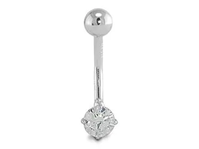 14K White Gold 5mm Cubic Zirconia Belly Ring