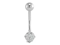 14K White Gold 5mm Cubic Zirconia Belly Ring