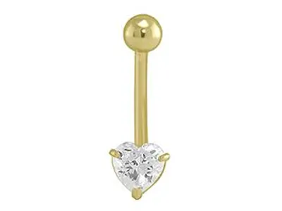 14K Yellow Gold 6mm Heart Cubic Zirconia Heart Belly Ring