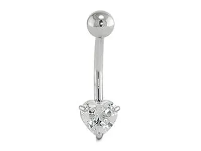 14K White Gold 6mm Heart Cubic Zirconia Heart Belly Ring