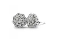 10K White Gold Bouquet 0.50CTW Diamond Flower Earrings