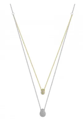 Sterling Silver & Yellow Gold Layered Tear Drop Diamond Necklace