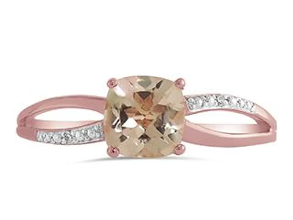 10K Rose Gold Morganite and Diamond Ring