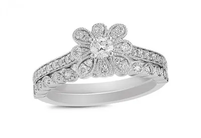 14K White Gold Heirloom Bridal Set