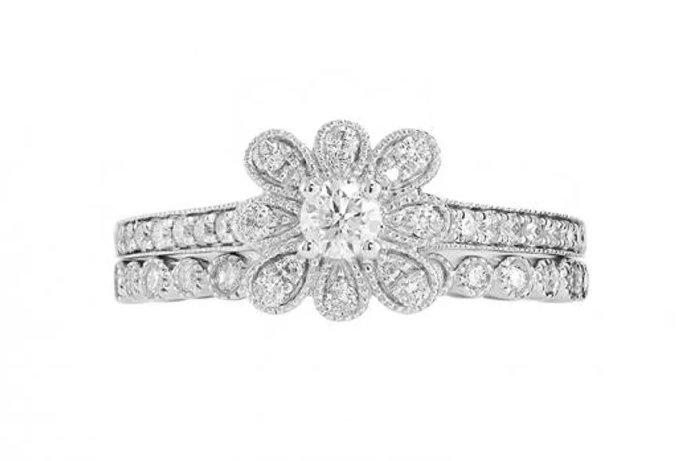 14K White Gold Heirloom Bridal Set