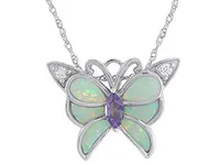 Sterling Silver Created Opal, Created White Sapphire & Amethyst Pendant