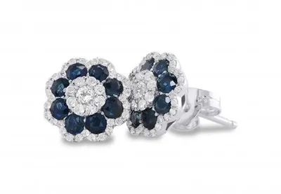Sterling Silver Blue Sapphire with White Topaz Flower Earrings