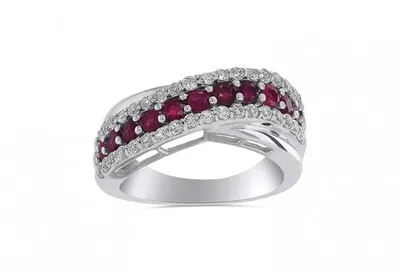 Sterling Silver Ruby & White Topaz Offset Ring