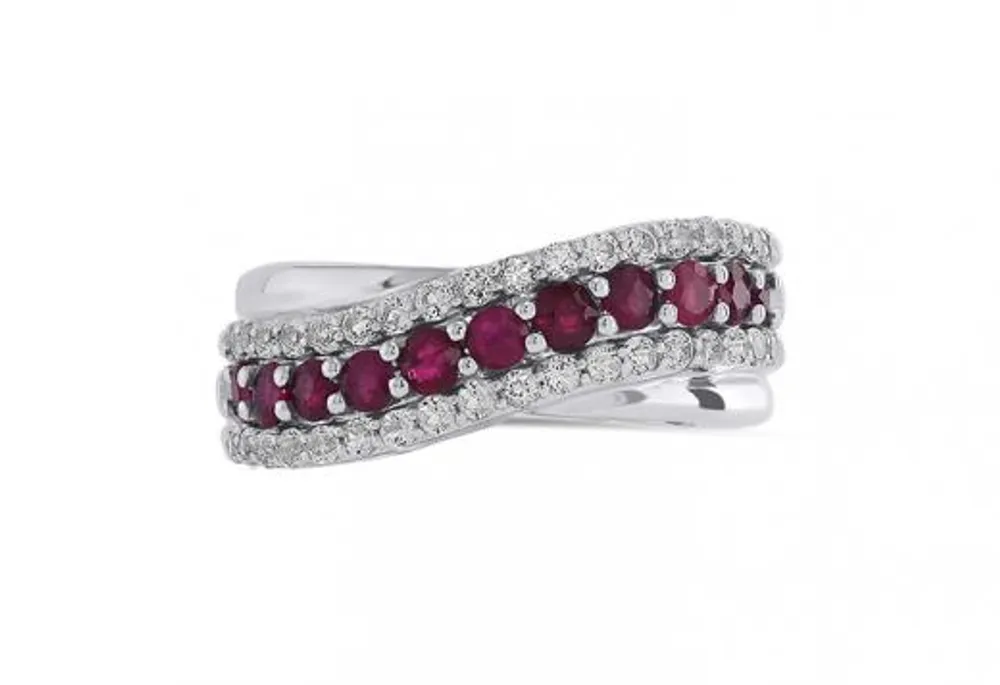 Sterling Silver Ruby & White Topaz Offset Ring