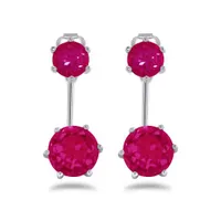 Sterling Silver Created Ruby Front Back Earrings