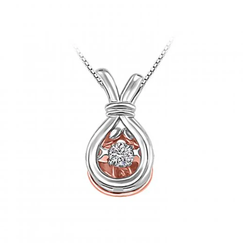 Sterling Silver 10K Rose Gold Dancing Diamond Pendant