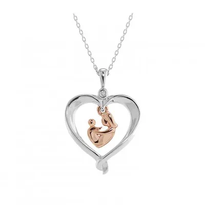 Sterling Silver 10K Rose Gold Mom & Child Heart Pendant