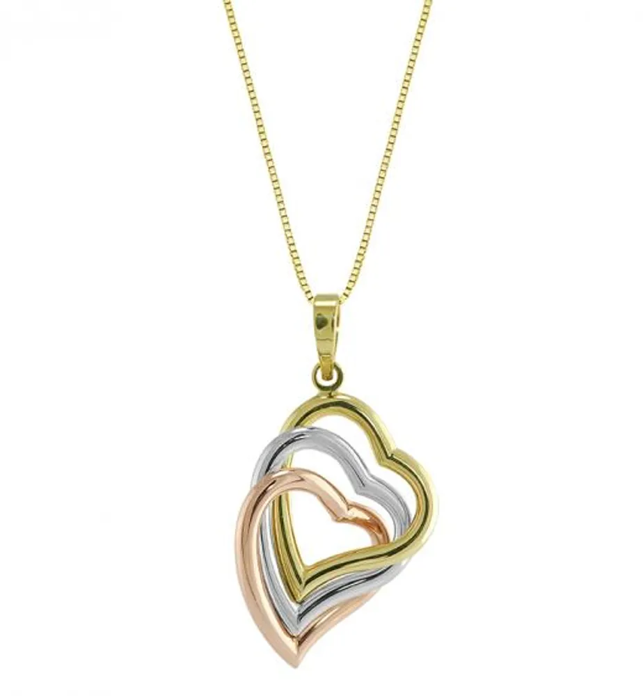 10K Tri-Colour 3-Heart Double Sided Pendant