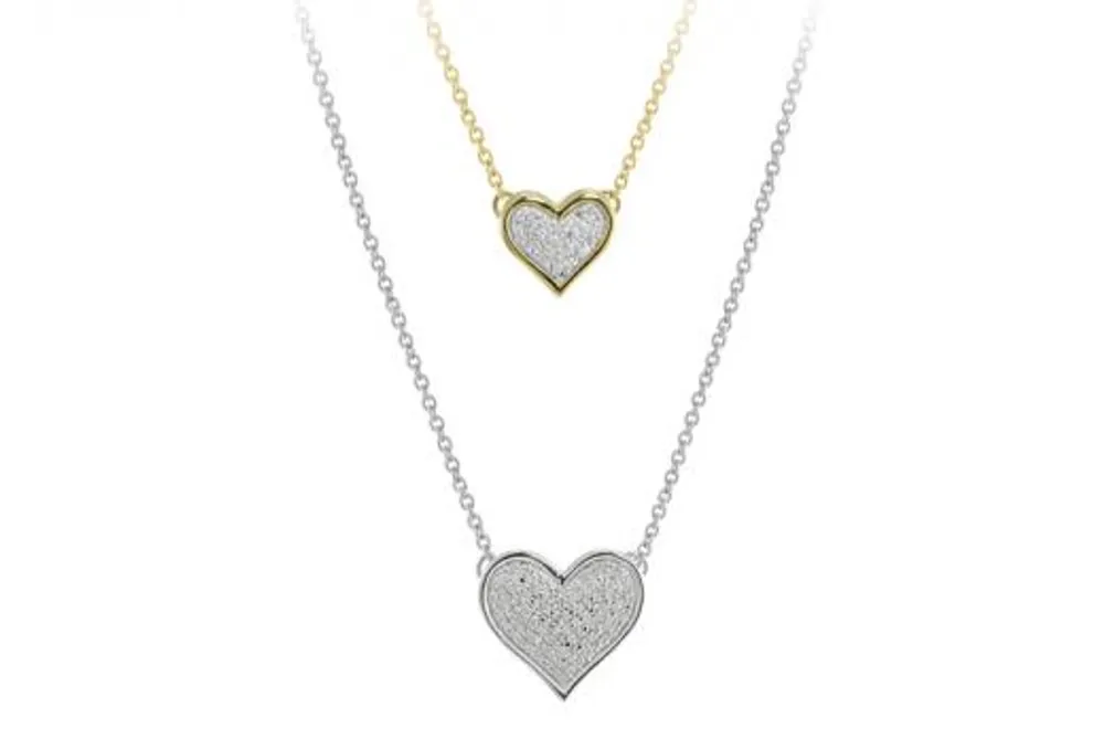 Sterling Silver & Yellow Gold Double Heart Diamond Necklace