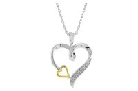 Sterling Silver & 10K Yellow Gold Double Heart Diamond Pendant