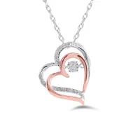 White & Rose Gold Double Heart Dancing Diamond Pendant