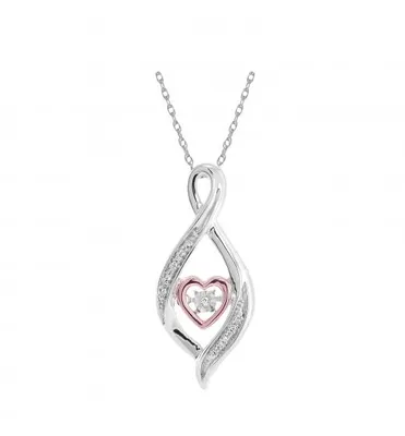 Sterling Silver 10K Rose Gold Infinity Heart Dancing Diamond Pendant