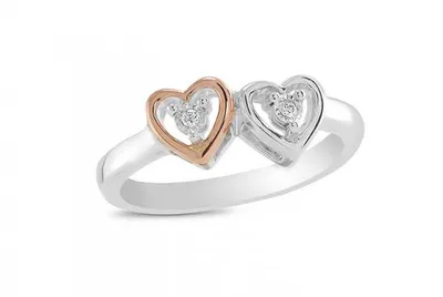 Sterling Silver Rose Gold Diamond Heart Promise Ring