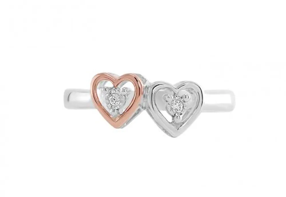 Sterling Silver Rose Gold Diamond Heart Promise Ring