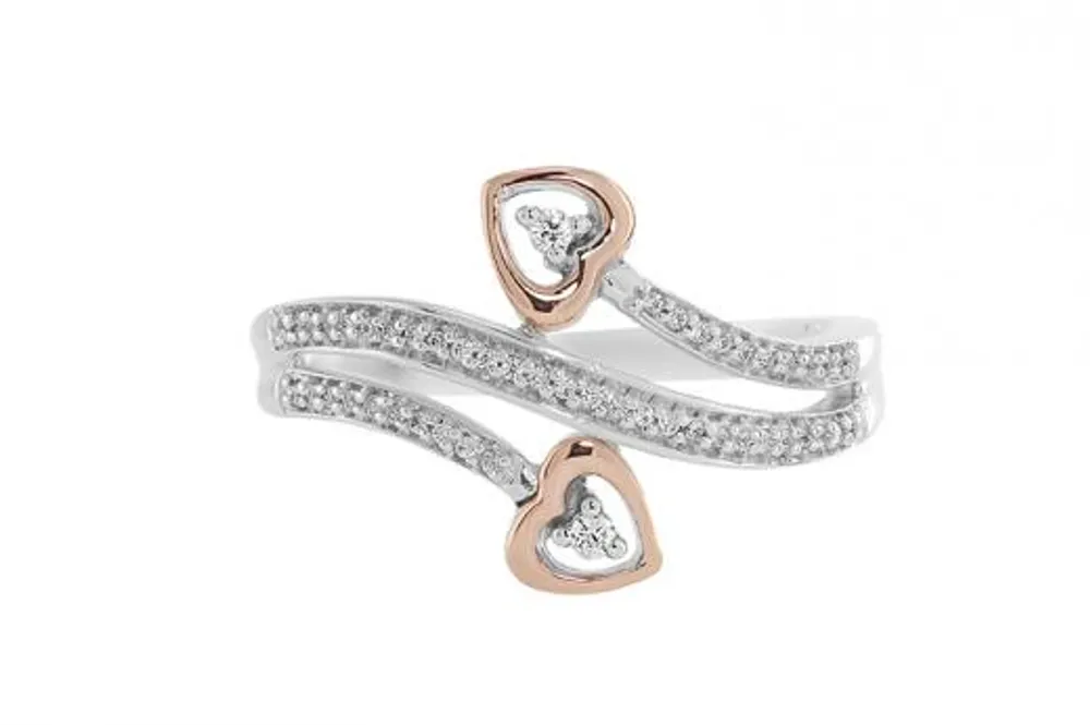 Sterling Silver Rose Gold Diamond Heart Promise Ring