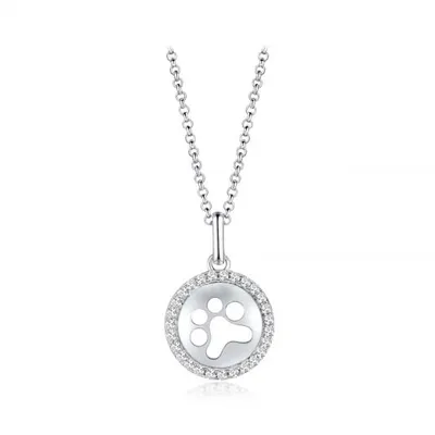 Sterling Silver Cubic Zirconia 19" Paw Print Pendant