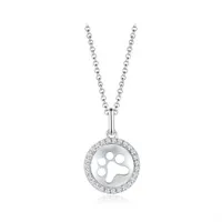 Sterling Silver Cubic Zirconia 19" Paw Print Pendant