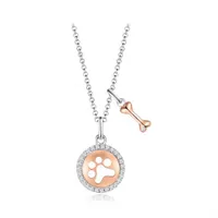 Sterling Silver Rose Plated Paw & Bone Cubic Zirconia Pendant