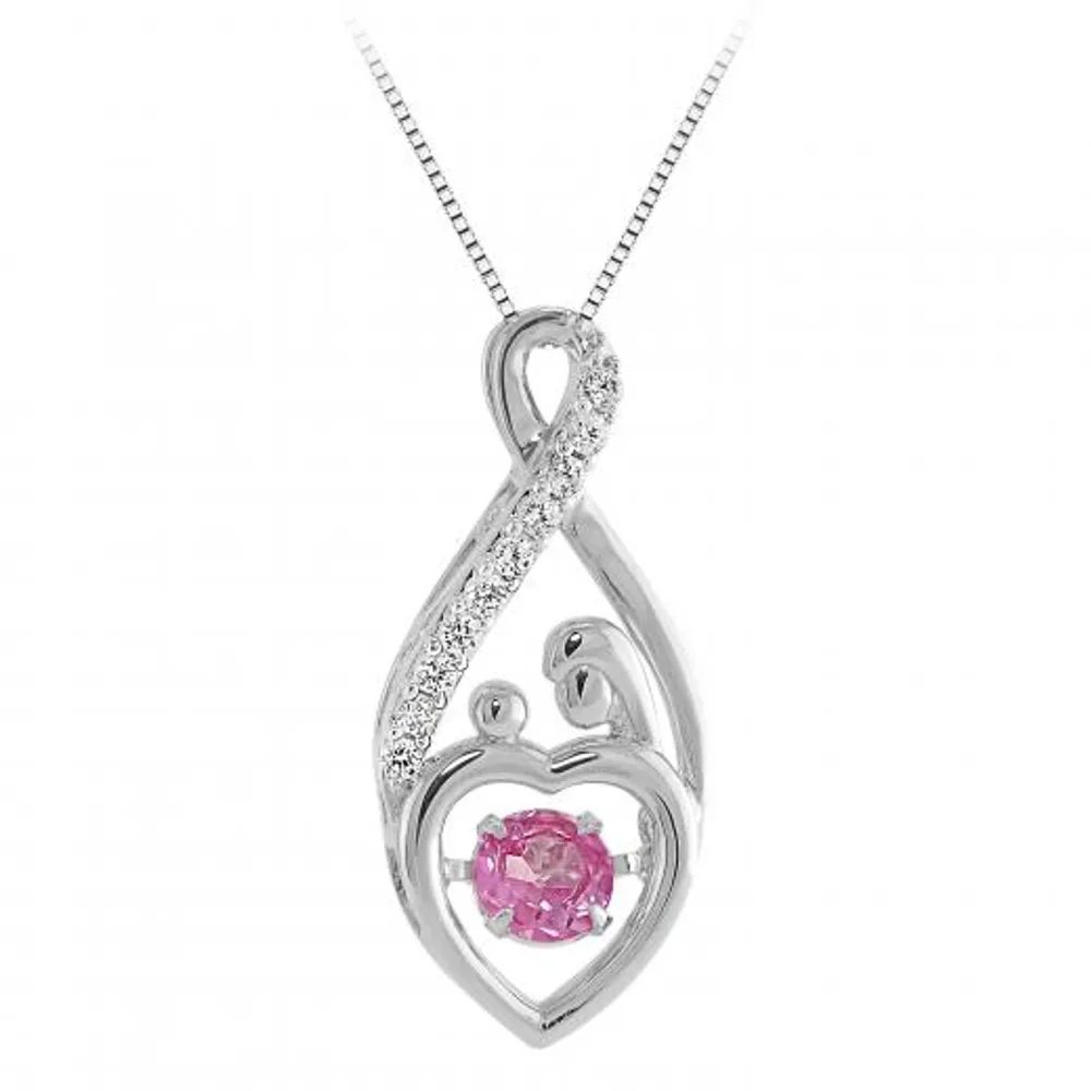 Sterling Silver Created Pink & Created White Sapphire Dancing Mom Pendant