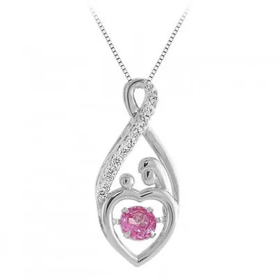 Sterling Silver Created Pink & Created White Sapphire Dancing Mom Pendant