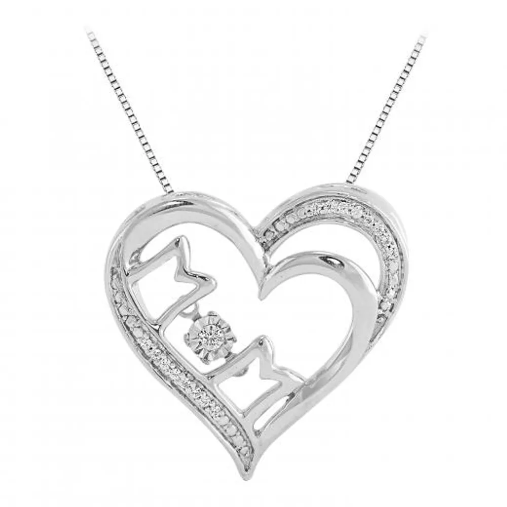 Sterling Silver Dancing Diamond Mom Heart Pendant