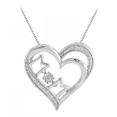 Sterling Silver Dancing Diamond Mom Heart Pendant